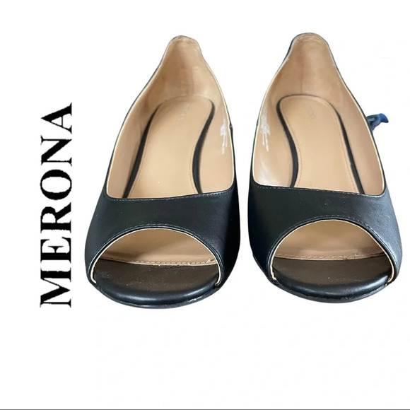 🛍️3/$40 Merona Open Toe Wedge Shoe Women’s Size 10 Black - Picture 3 of 5